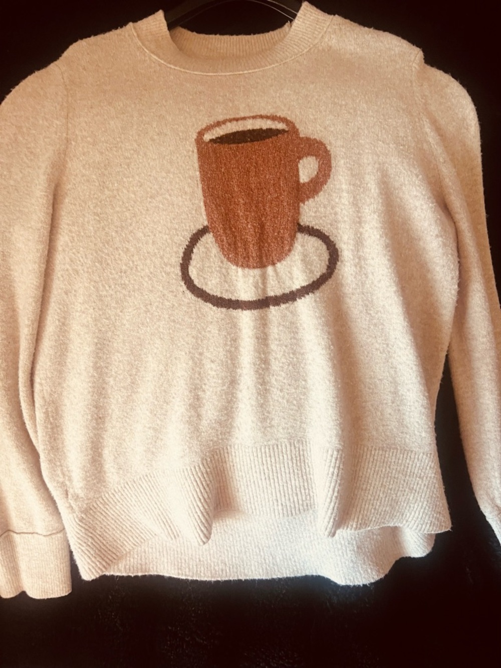 Lou & Grey Cream Sweater with Brown Coffee Cup Graphic